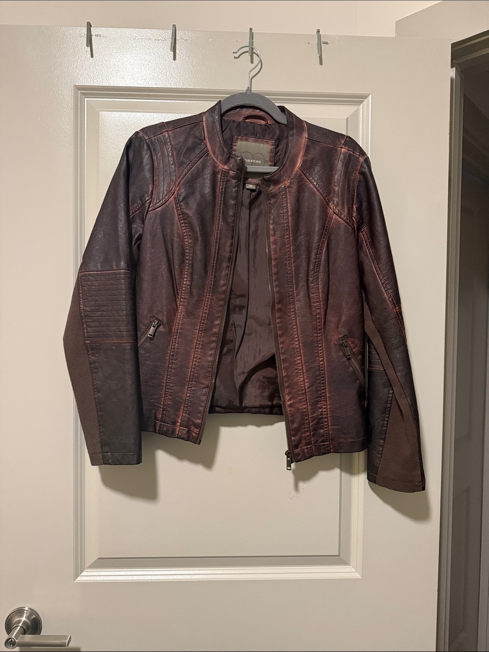 Maurices Women's Burgundy Faux Leather Moto Jacket